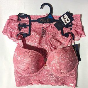 Rachel Roy Molded Long Line Bra/ 2-Panty Set Rose